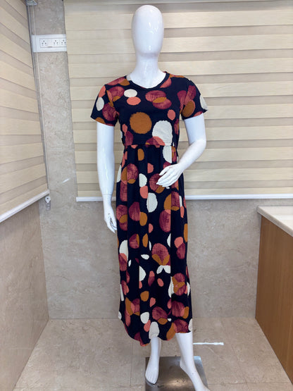 Navy Polka Dot Print Maternity Maxi