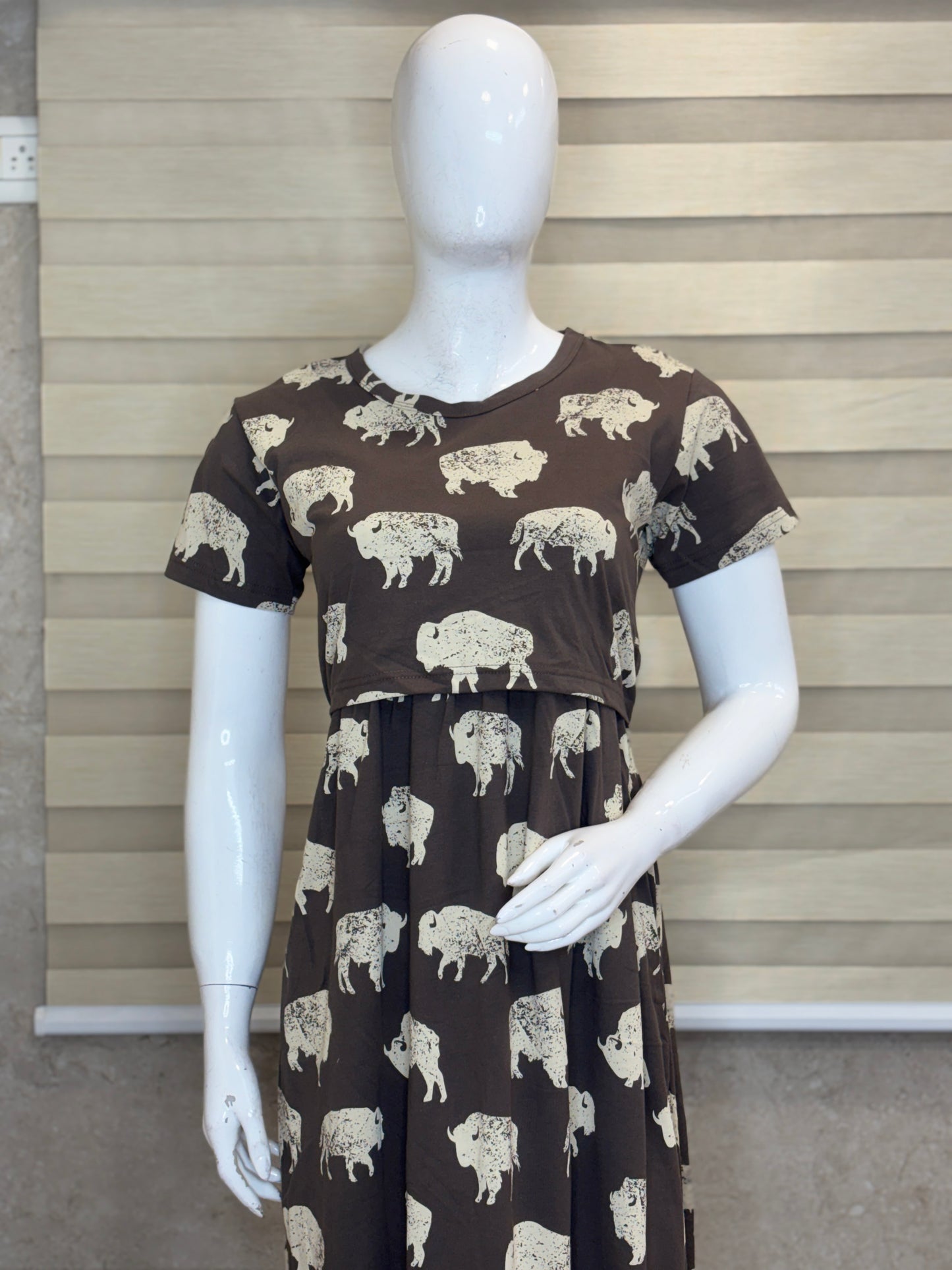 Brown Buffalo Print Maternity Maxi