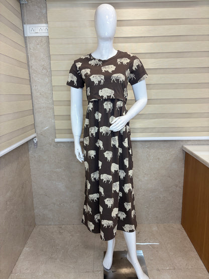 Brown Buffalo Print Maternity Maxi
