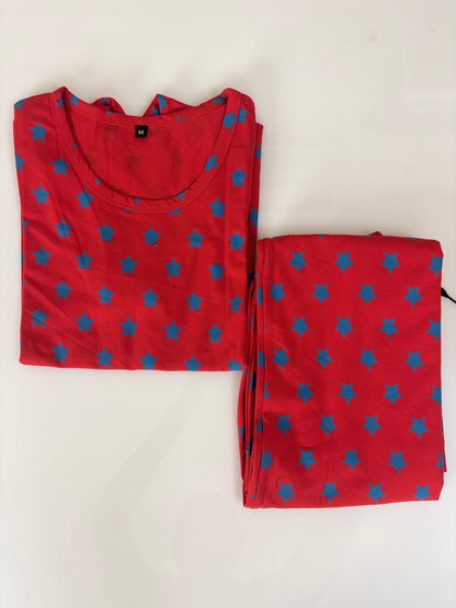 Red Star Print T-Shirt and 3/4th Coords