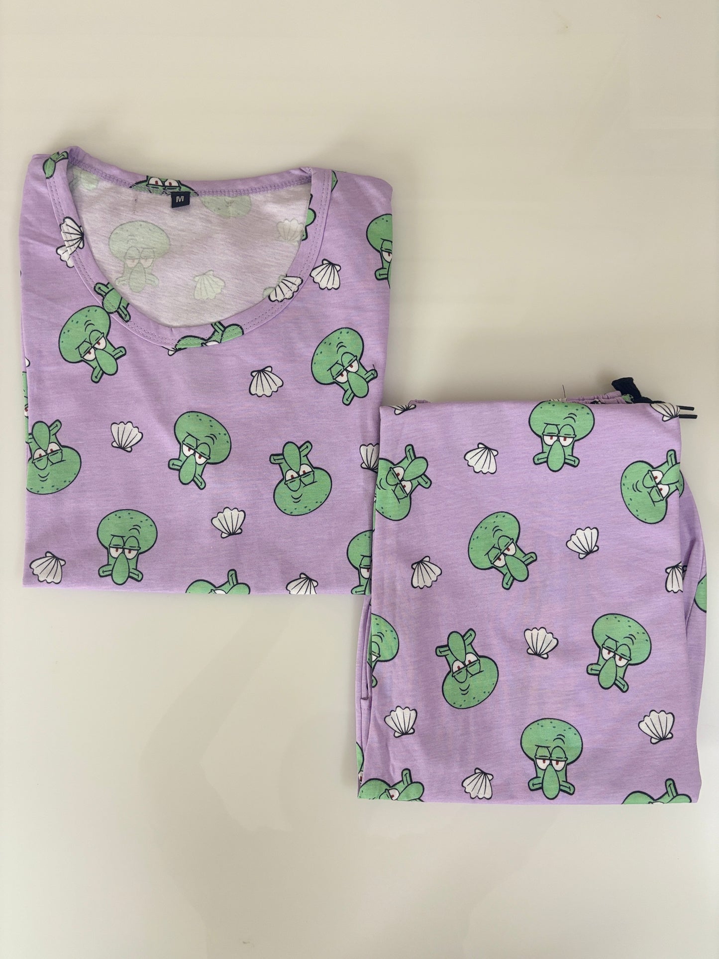 Lavender Squidward Print T-Shirt and 3/4th Coords