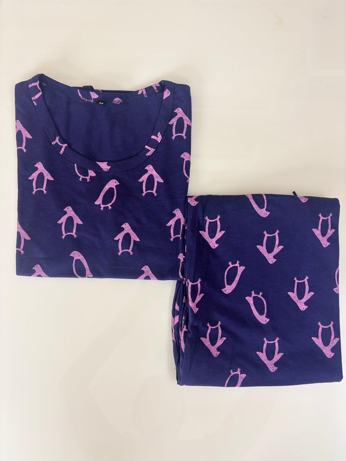 Navy Blue Penguin Print T-Shirt and 3/4th Coords