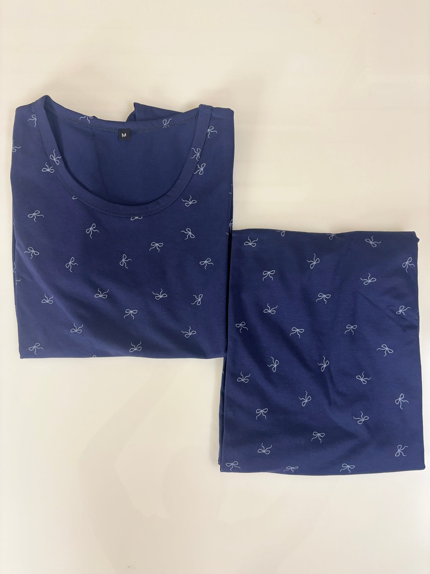 Navy Blue Bow Print T-Shirt and 3/4th Coords