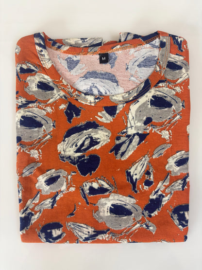 Burnt Orange Abstract Floral Brush Print Feeding Maternity T-Shirt