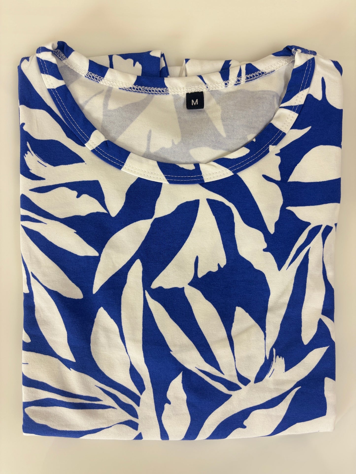Royal Blue Tropical Leaf Print Feeding Maternity T-Shirt