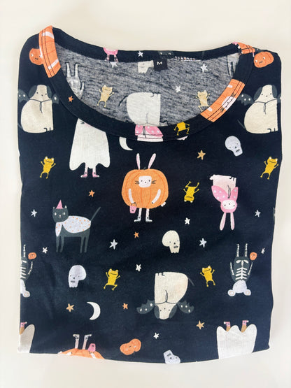 Jet Black Spooky Friends Cartoon Print Feeding Maternity T-Shirt
