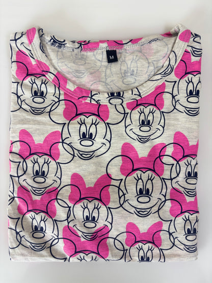 Heather Grey Pink Minnie Cartoon Print Feeding Maternity T-Shirt