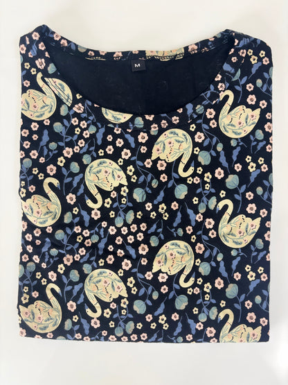 Midnight Navy Paisley Floral Print Feeding Maternity T-Shirt