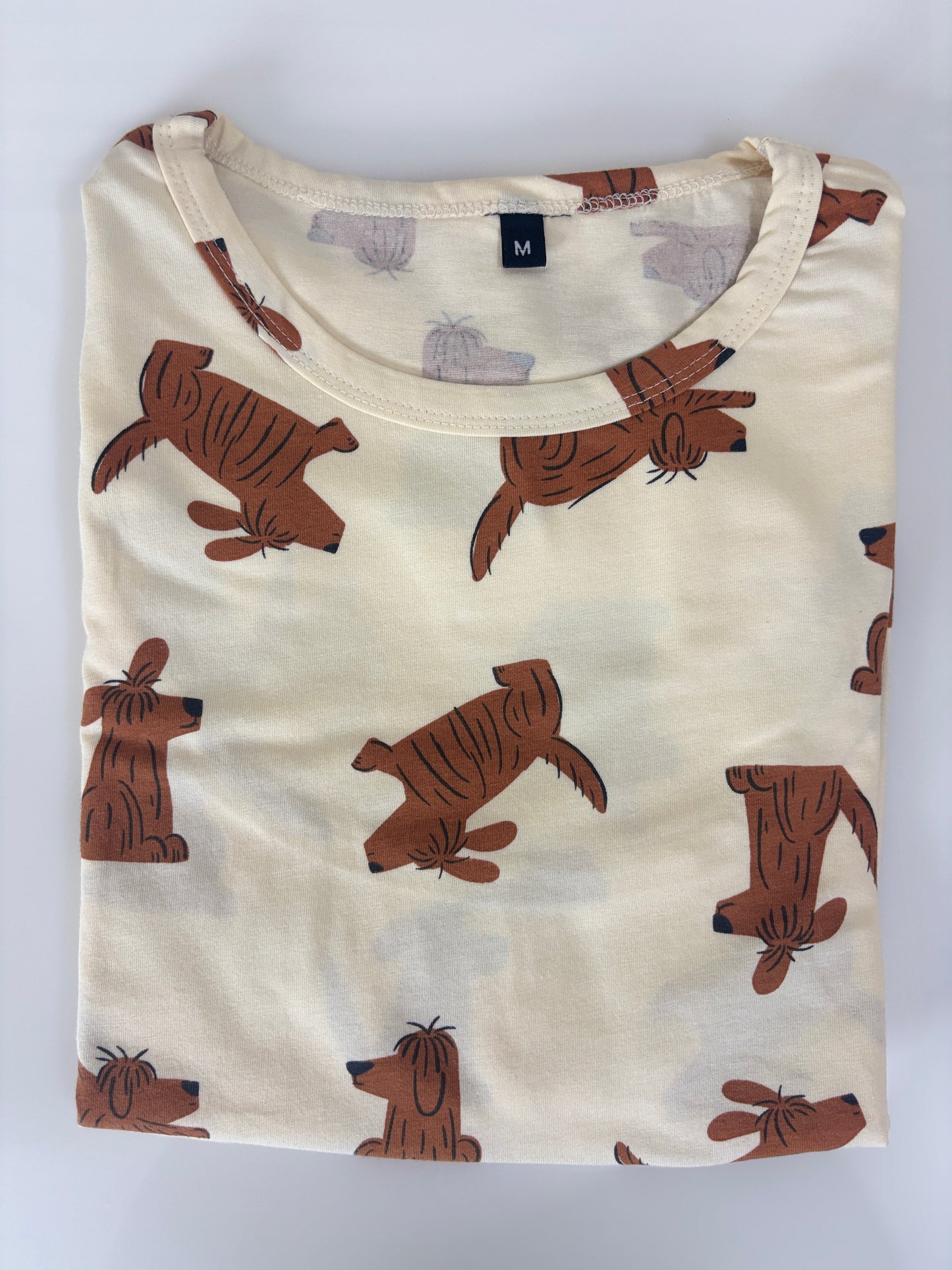 Vanilla Cream Playful Puppy Print Feeding Maternity T-Shirt