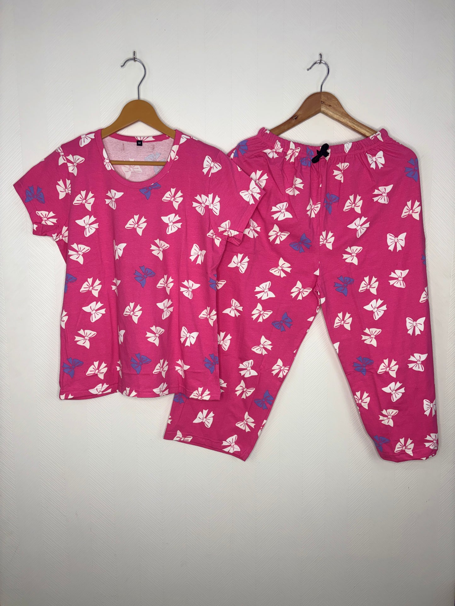 Pink Bow Print T-Shirt and 3/4th Coords