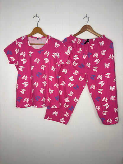 Pink Bow Print T-Shirt and 3/4th Coords
