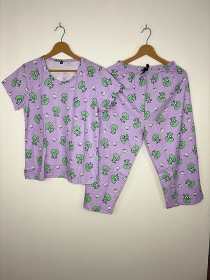 Lavender Squidward Print T-Shirt and 3/4th Coords