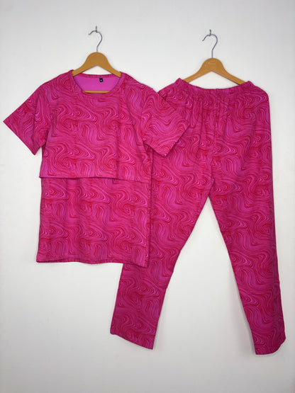 Pink Rose Marble Wave Feeding T-Shirt with Pant