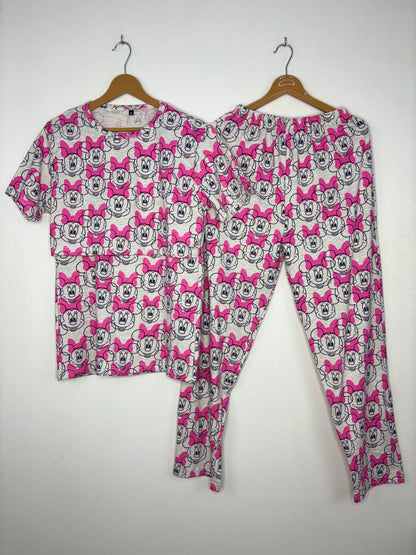 Melange Grey Pink Daisy Duck Feeding T-Shirt with Pant