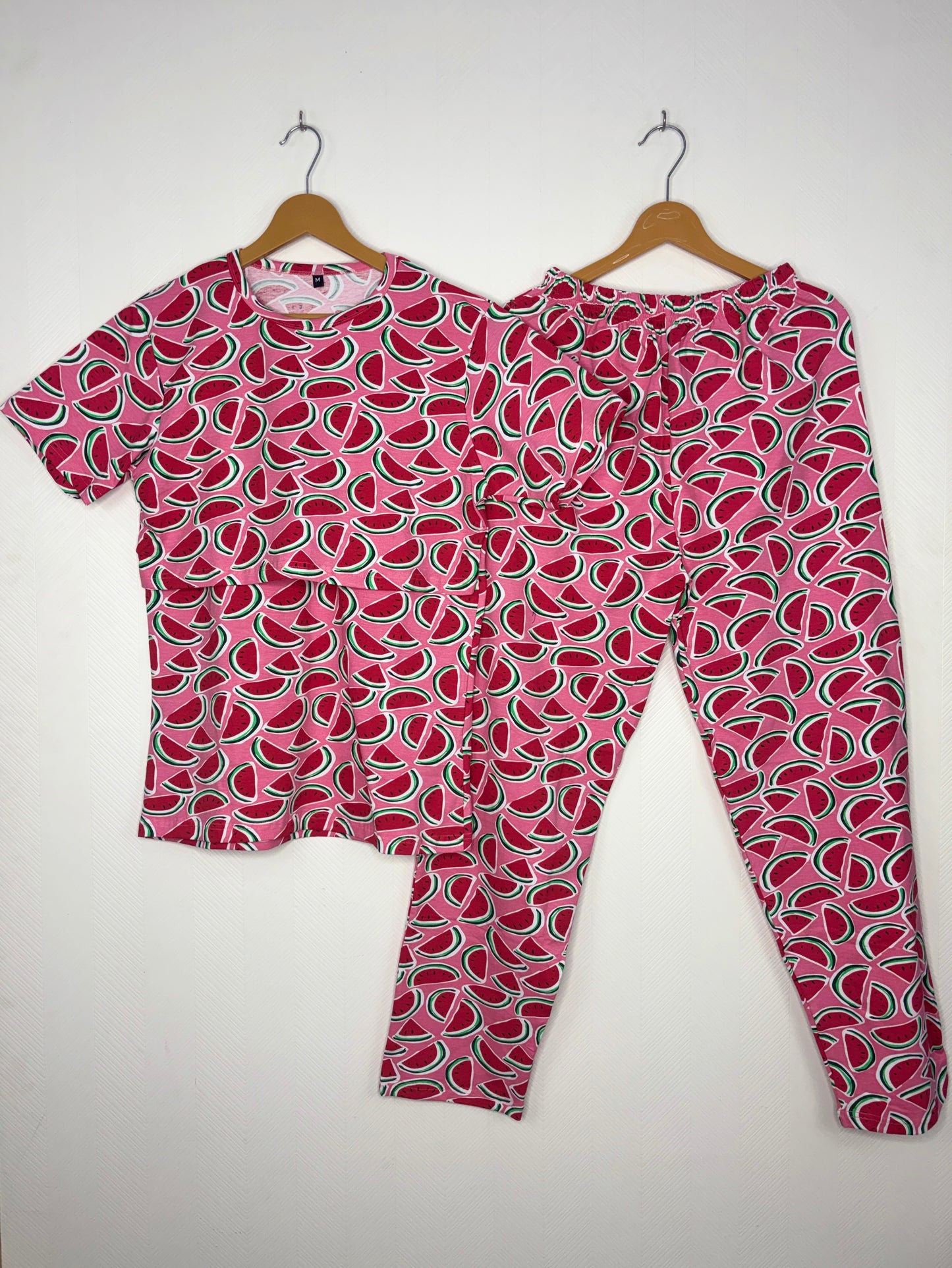 Rose Pink Watermelon Slice Feeding T-Shirt with Pant