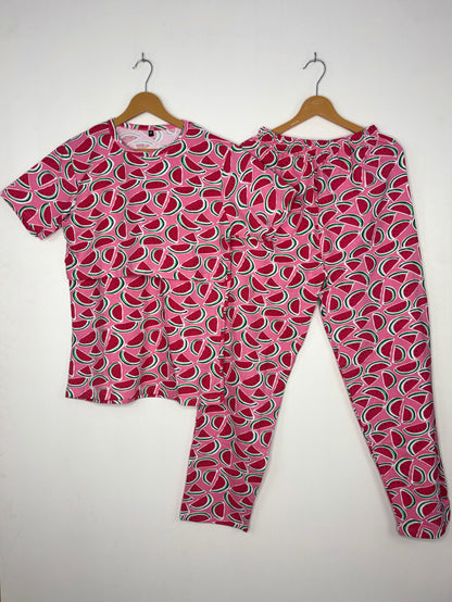 Rose Pink Watermelon Slice Feeding T-Shirt with Pant