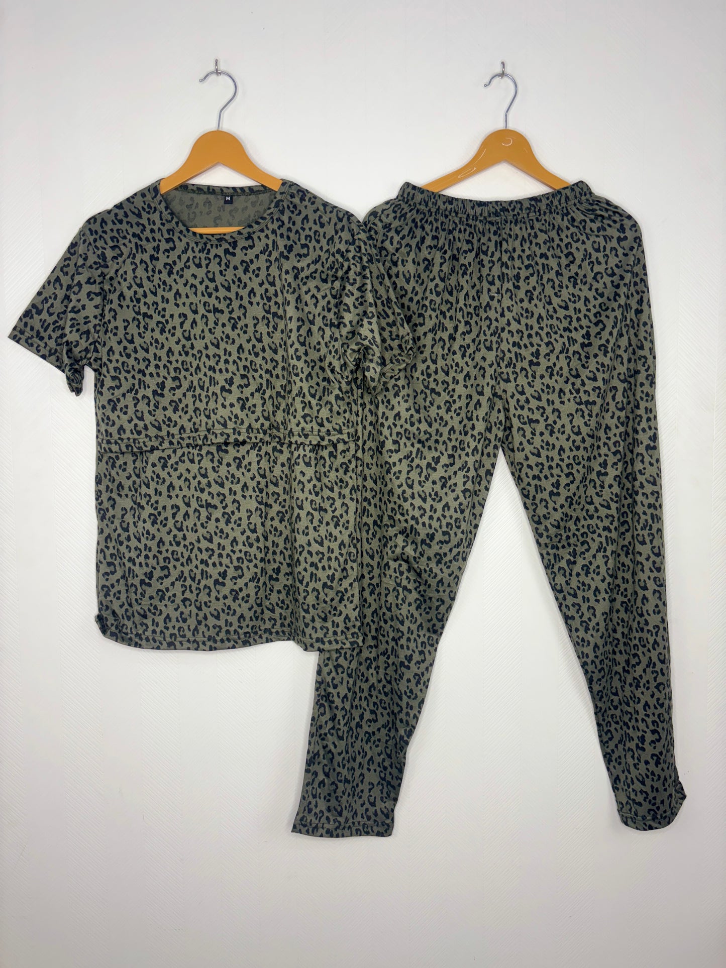 Olive Green Leopard Print Feeding T-Shirt with Pant