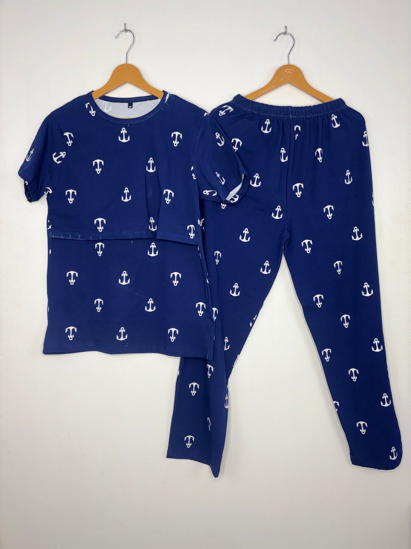 Navy Blue Nautical Anchor Feeding T-Shirt with Pant