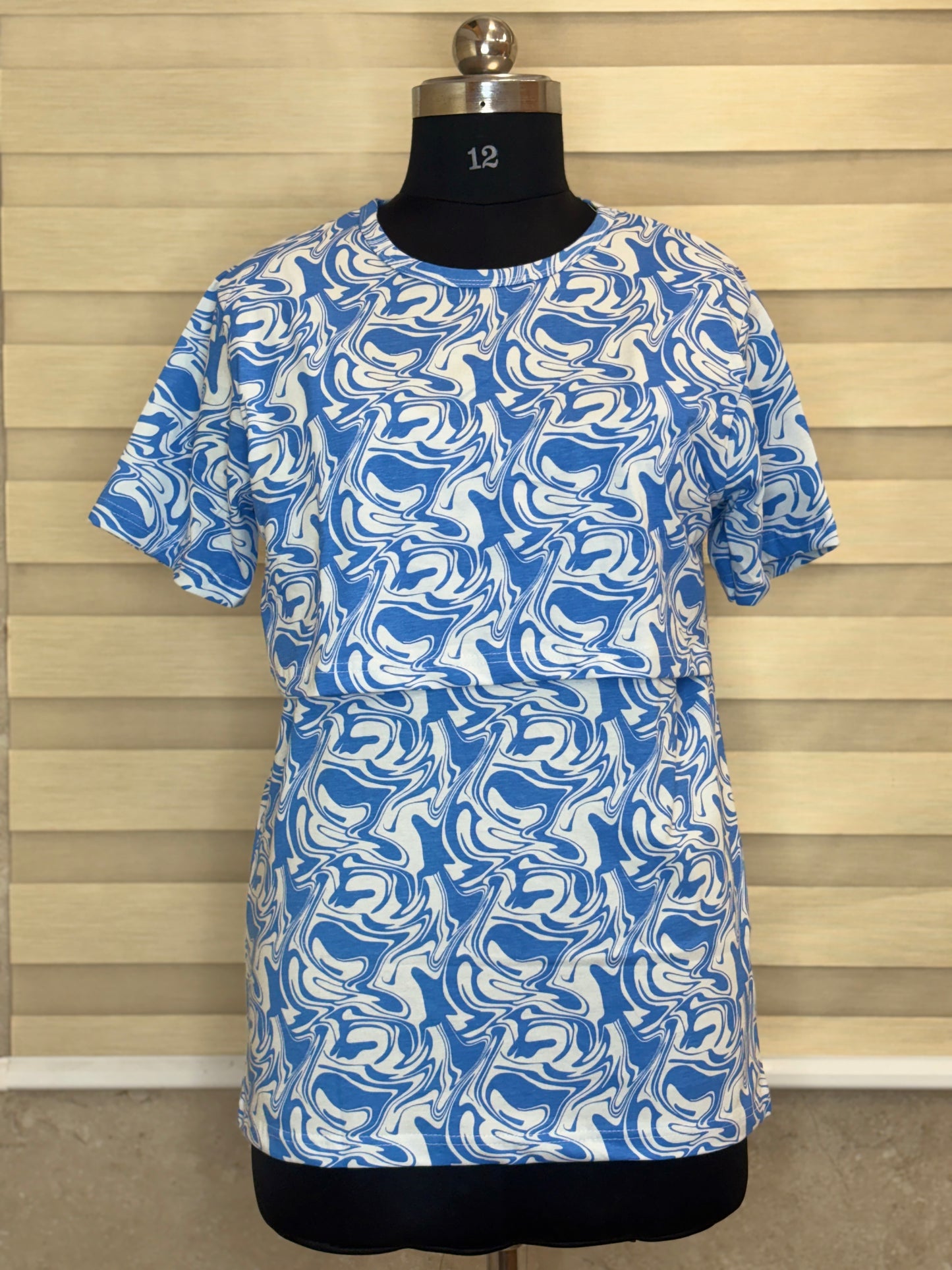 Sky Blue Ocean Wave Abstract Print Feeding Maternity T-Shirt