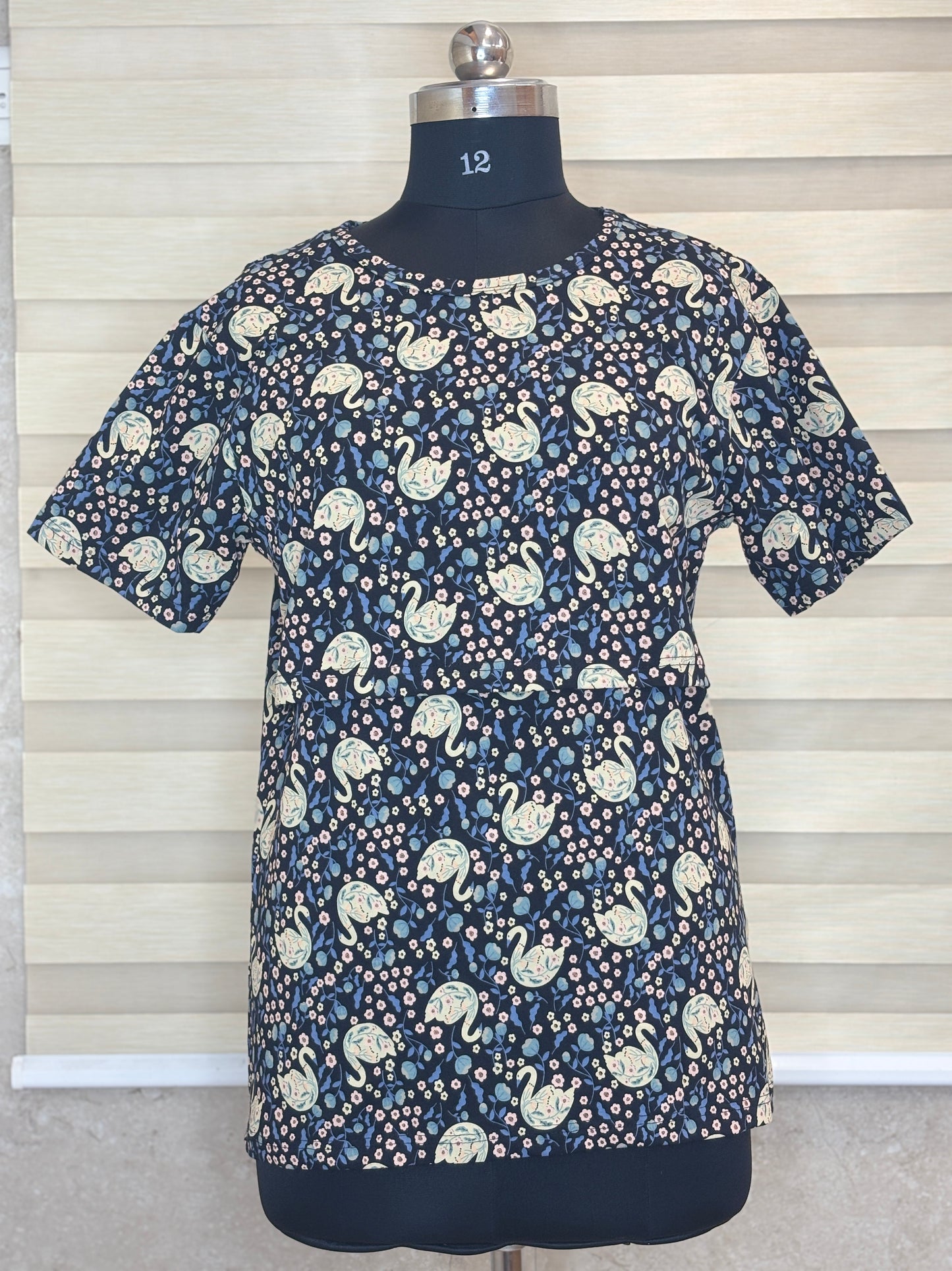Midnight Navy Paisley Floral Print Feeding Maternity T-Shirt