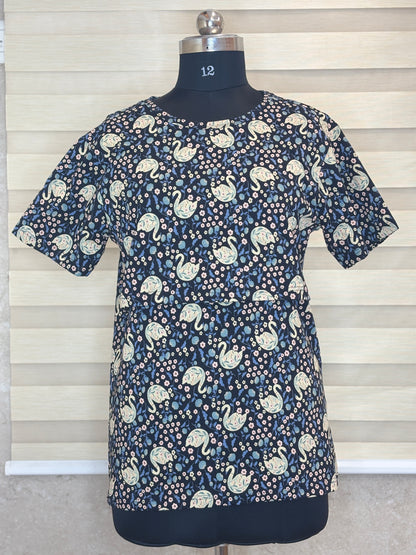Midnight Navy Paisley Floral Print Feeding Maternity T-Shirt