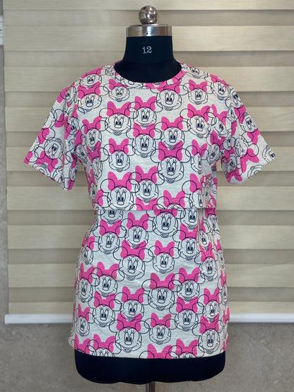 Heather Grey Pink Minnie Cartoon Print Feeding Maternity T-Shirt