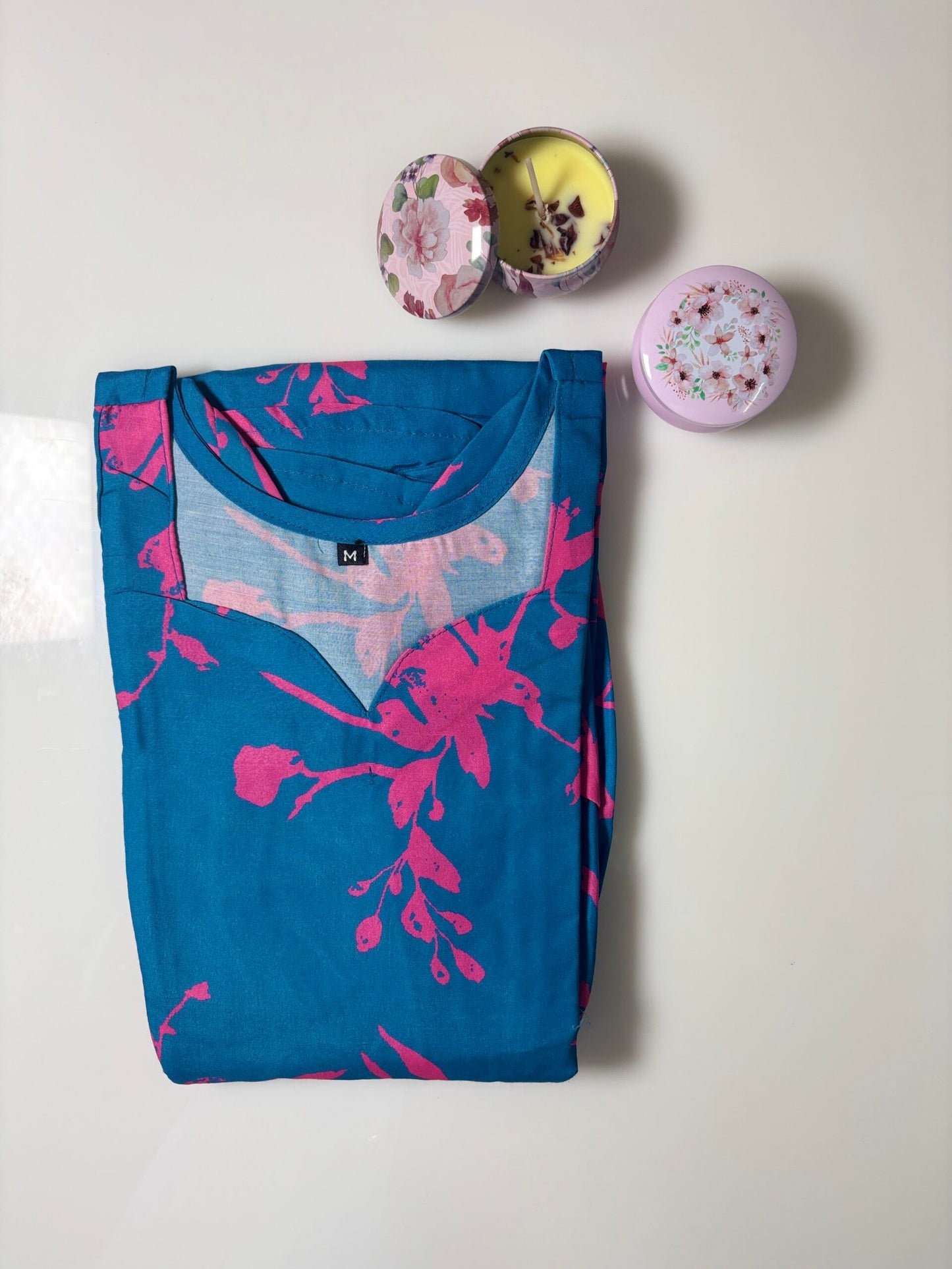 Sea Blue Abstract Printed Feeding Blended Cotton Frock With Zip