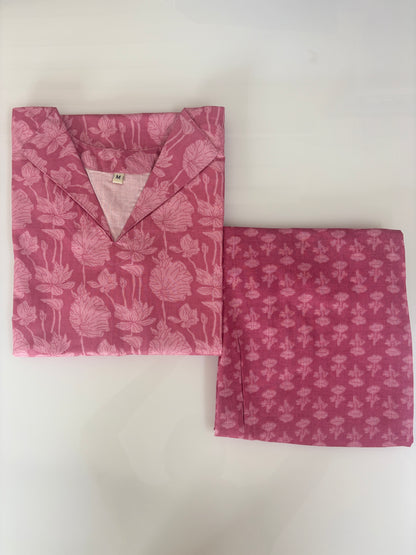 Dusty Rose Floral Buta Printed Cotton Co-ord Set