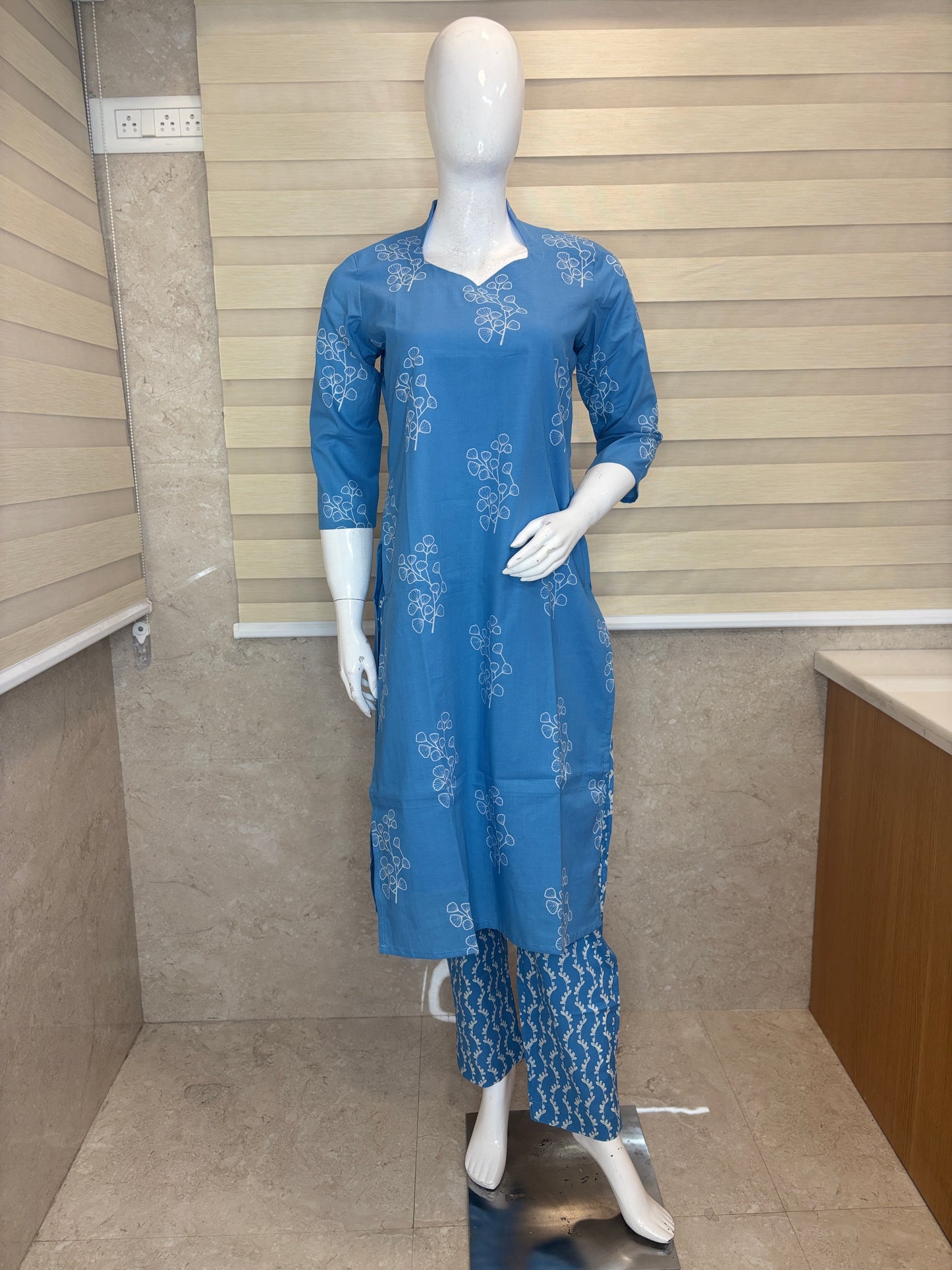 Sky Blue Floral Buti Printed Cotton Co-ord Set