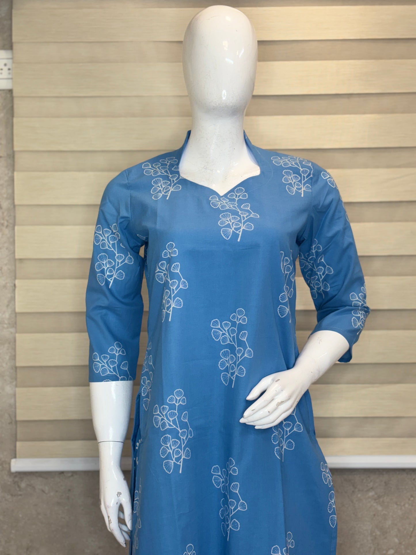 Sky Blue Floral Buti Printed Cotton Co-ord Set