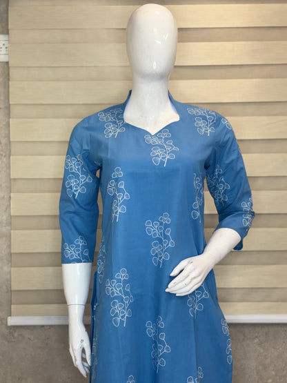 Sky Blue Floral Buti Printed Cotton Co-ord Set