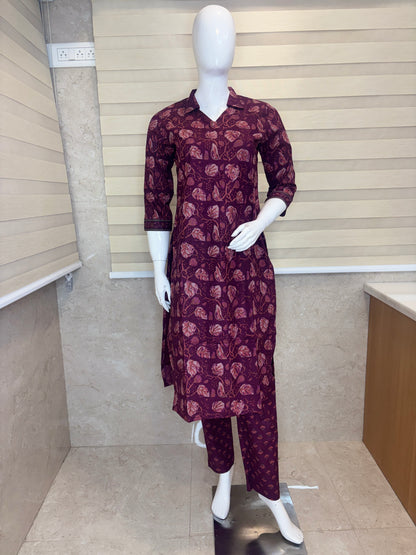 Wine Leaf Vine Printed Cotton Co-ord Set