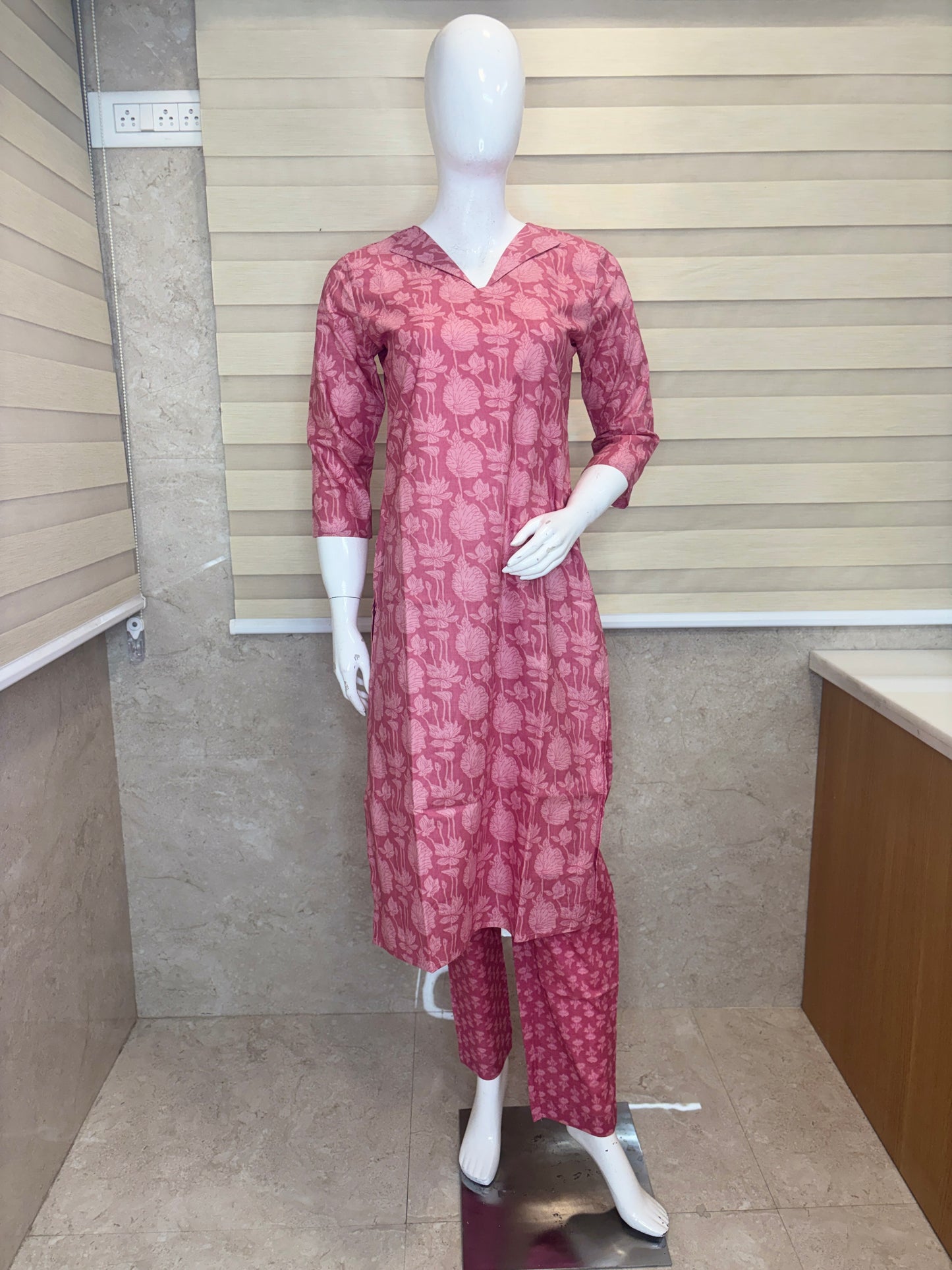 Dusty Rose Floral Buta Printed Cotton Co-ord Set