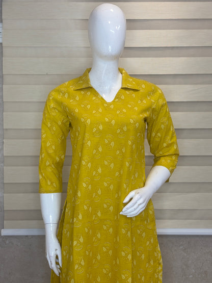 Mustard Leaf Buti Printed Cotton Co-ord Set