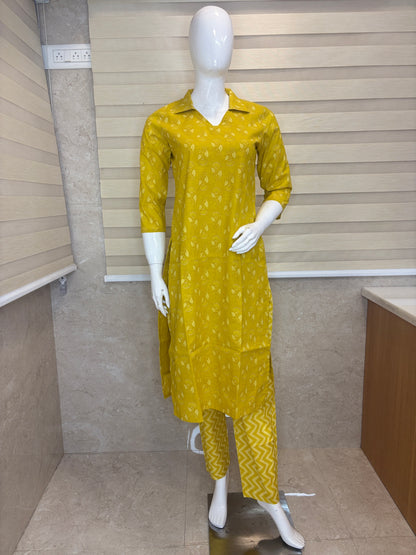 Mustard Leaf Buti Printed Cotton Co-ord Set