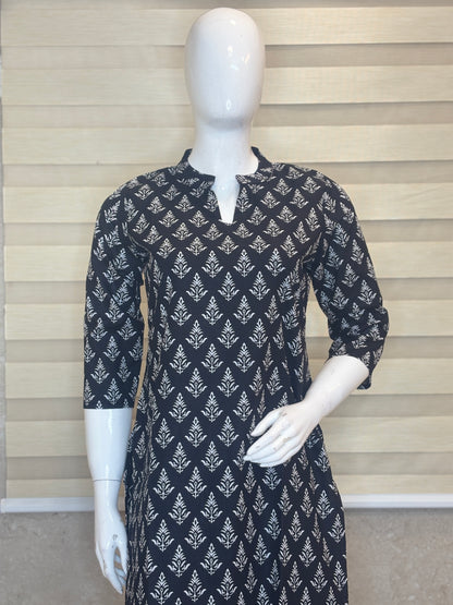 Charcoal Black Leaf Buti Printed Cotton Co-ord Set