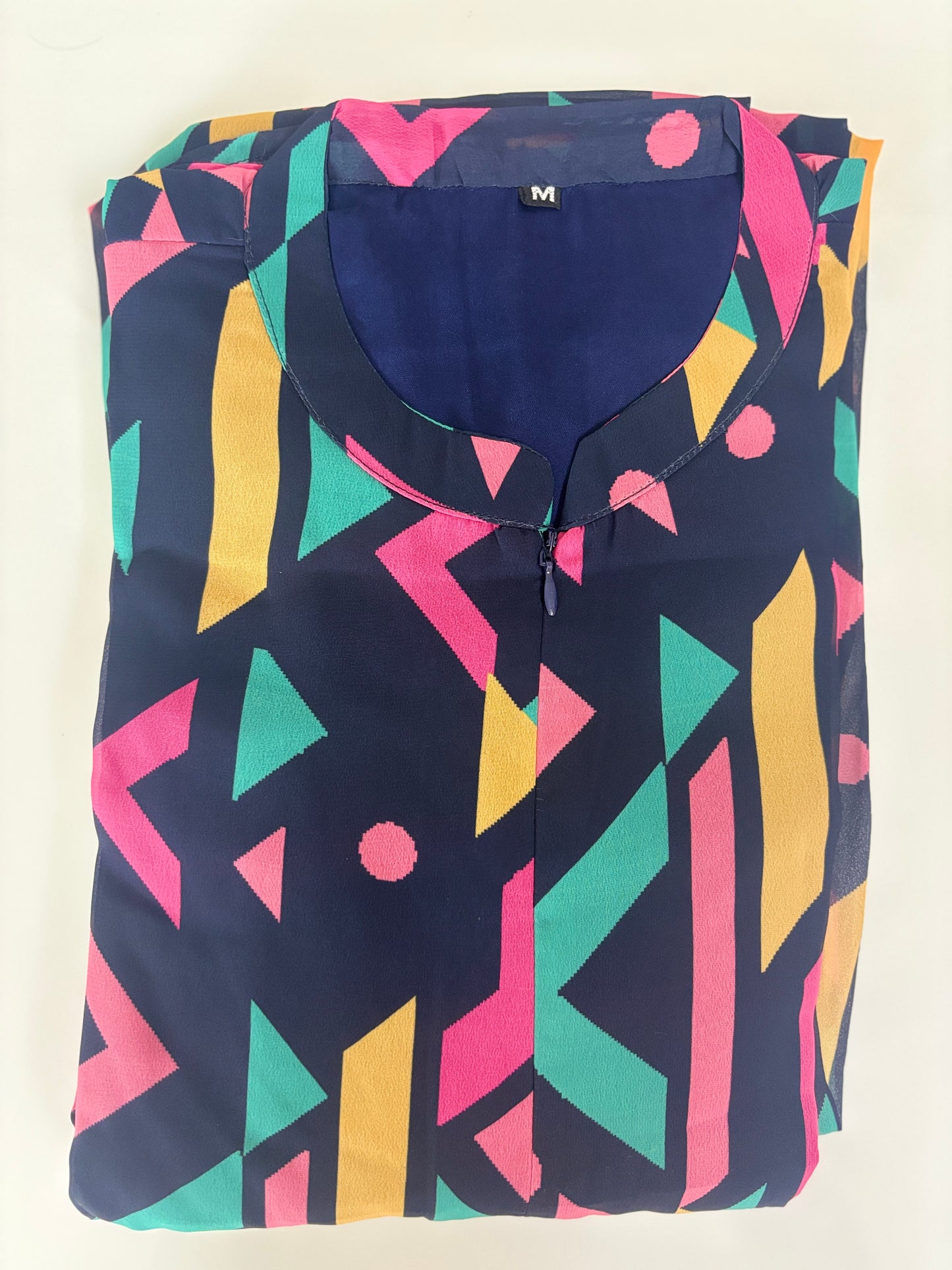 Black Abstract Geometric Print Georgette Center Zip Maxi
