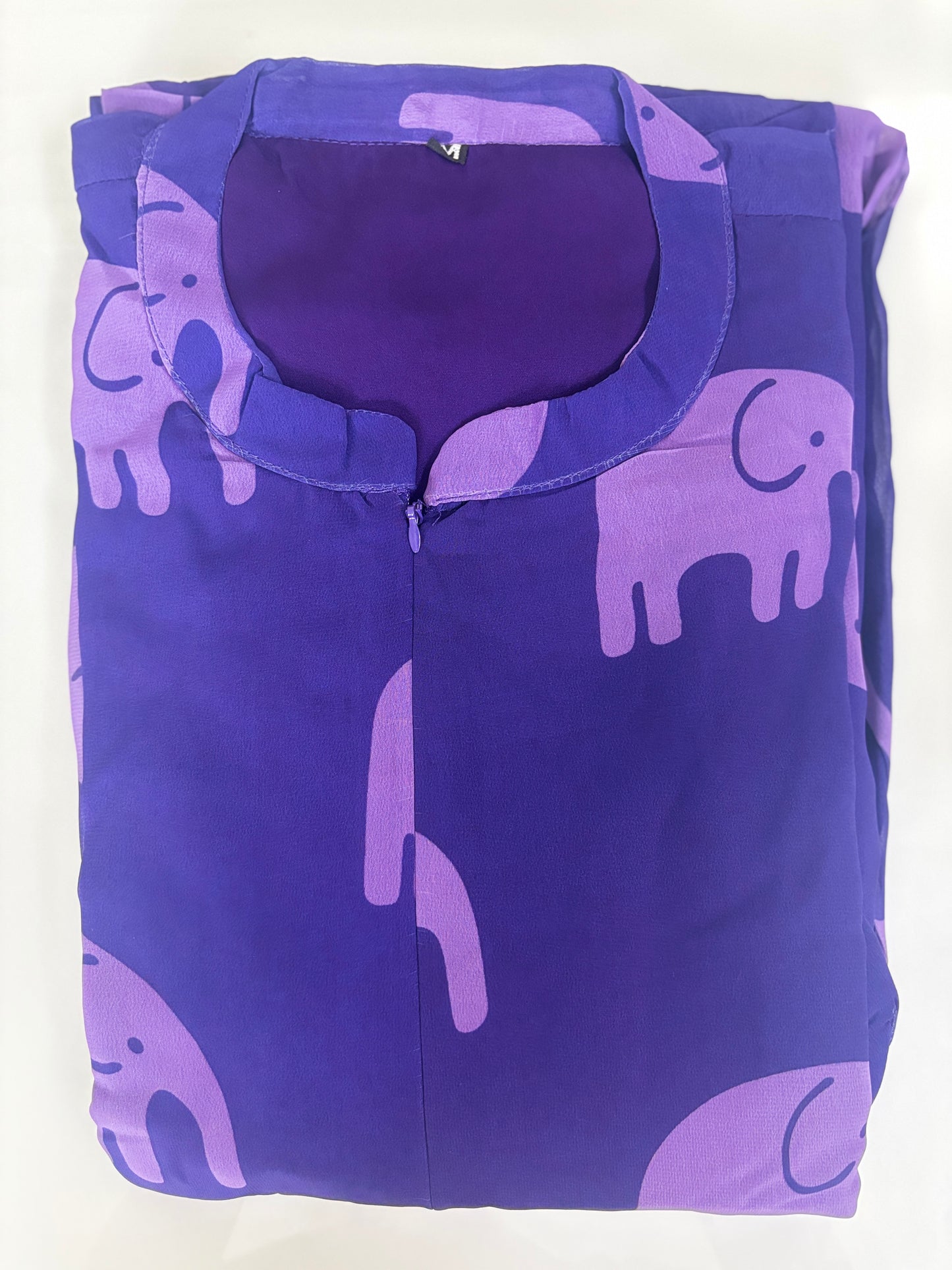 Purple Elephant Print Georgette Center Zip Maxi