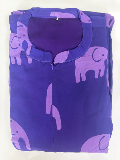 Purple Elephant Print Georgette Center Zip Maxi
