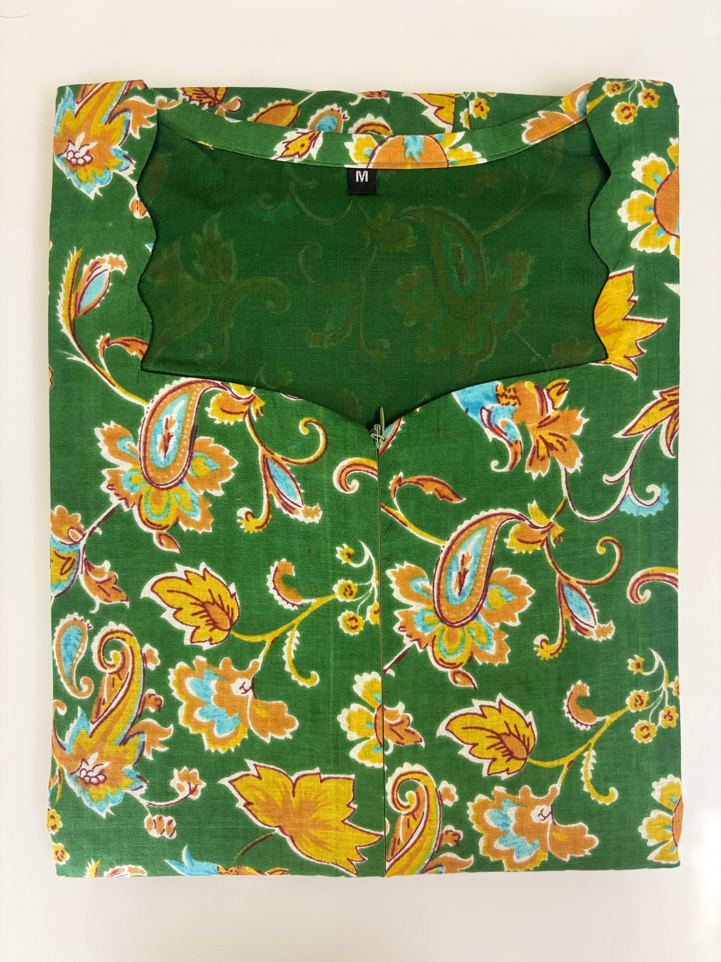 Green Paisley Floral Printed Centre Zip Maxi