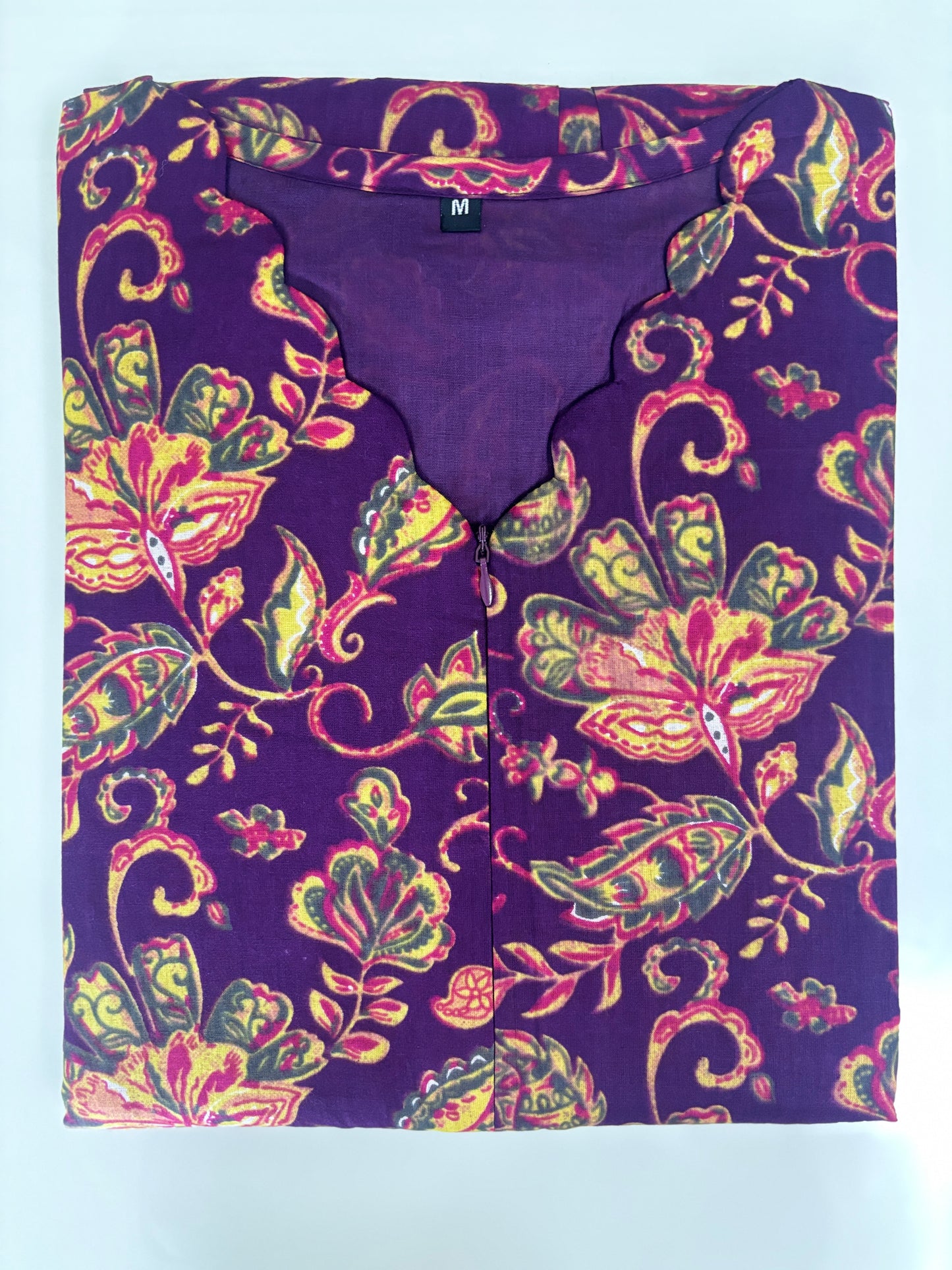 Purple Floral Paisley Printed Centre Zip Maxi