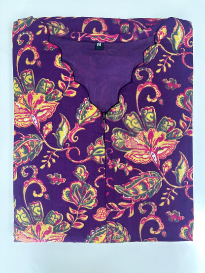 Purple Floral Paisley Printed Centre Zip Maxi