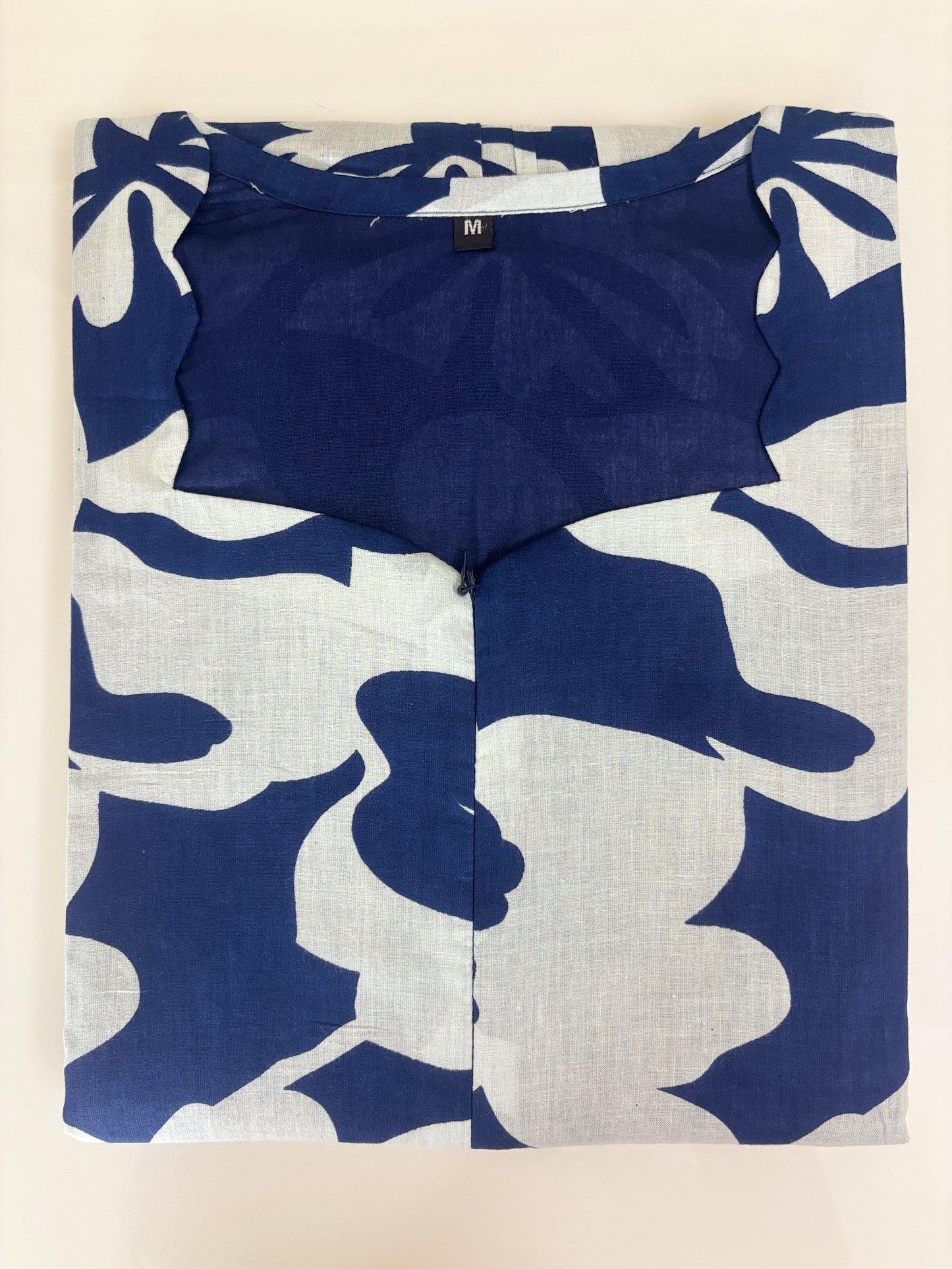 Blue Abstract Floral Printed Centre Zip Maxi