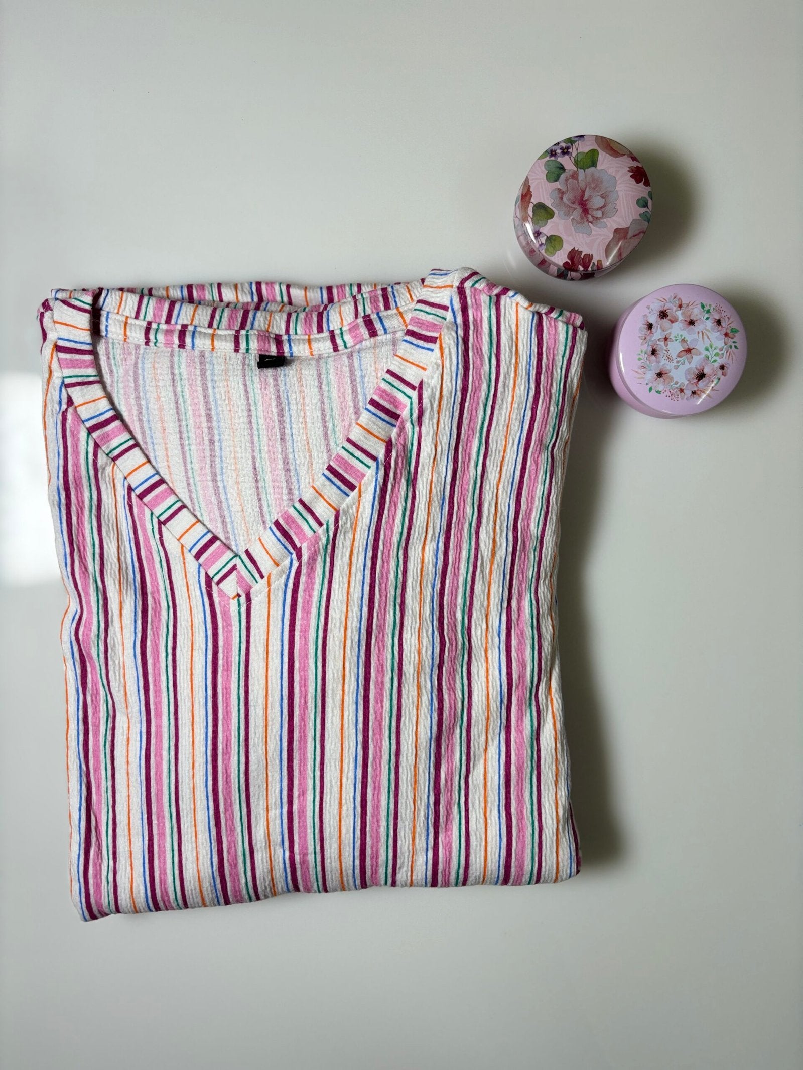 White Horizontal Stripes Printed V-Neck Lounge Frock