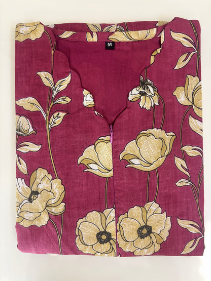 Dusty Rose Beige Floral Printed Centre Zip Maxi