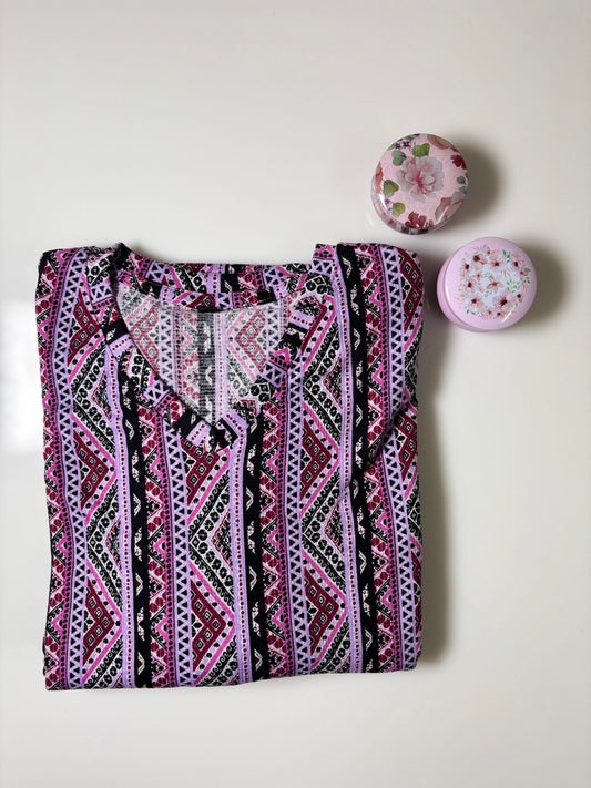 Purple Cravat Printed V-Neck Lounge Frock