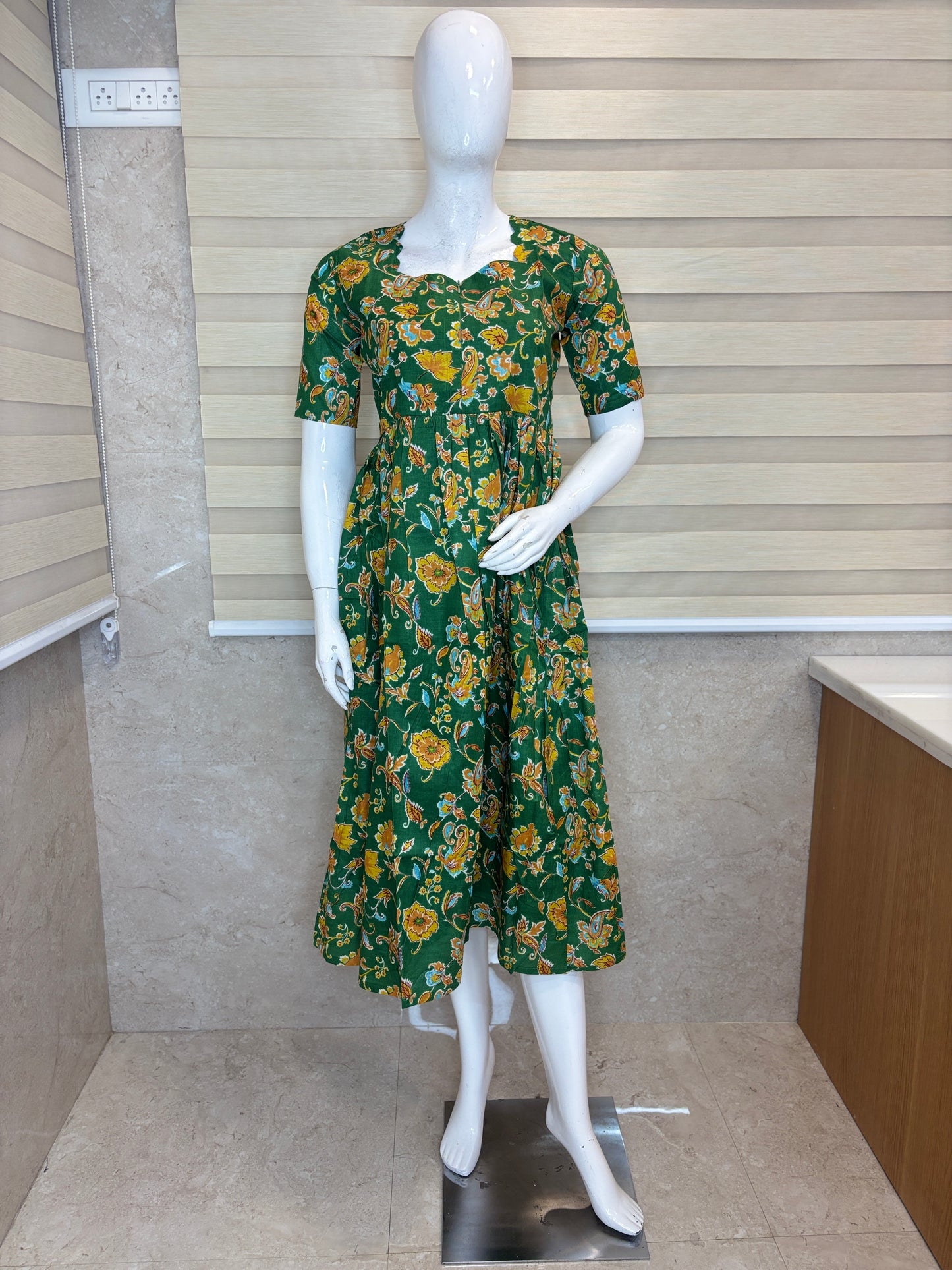 Green Paisley Floral Printed Centre Zip Maxi