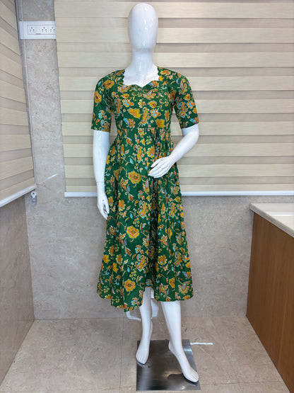 Green Paisley Floral Printed Centre Zip Maxi
