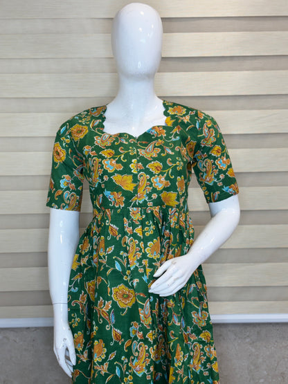 Green Paisley Floral Printed Centre Zip Maxi