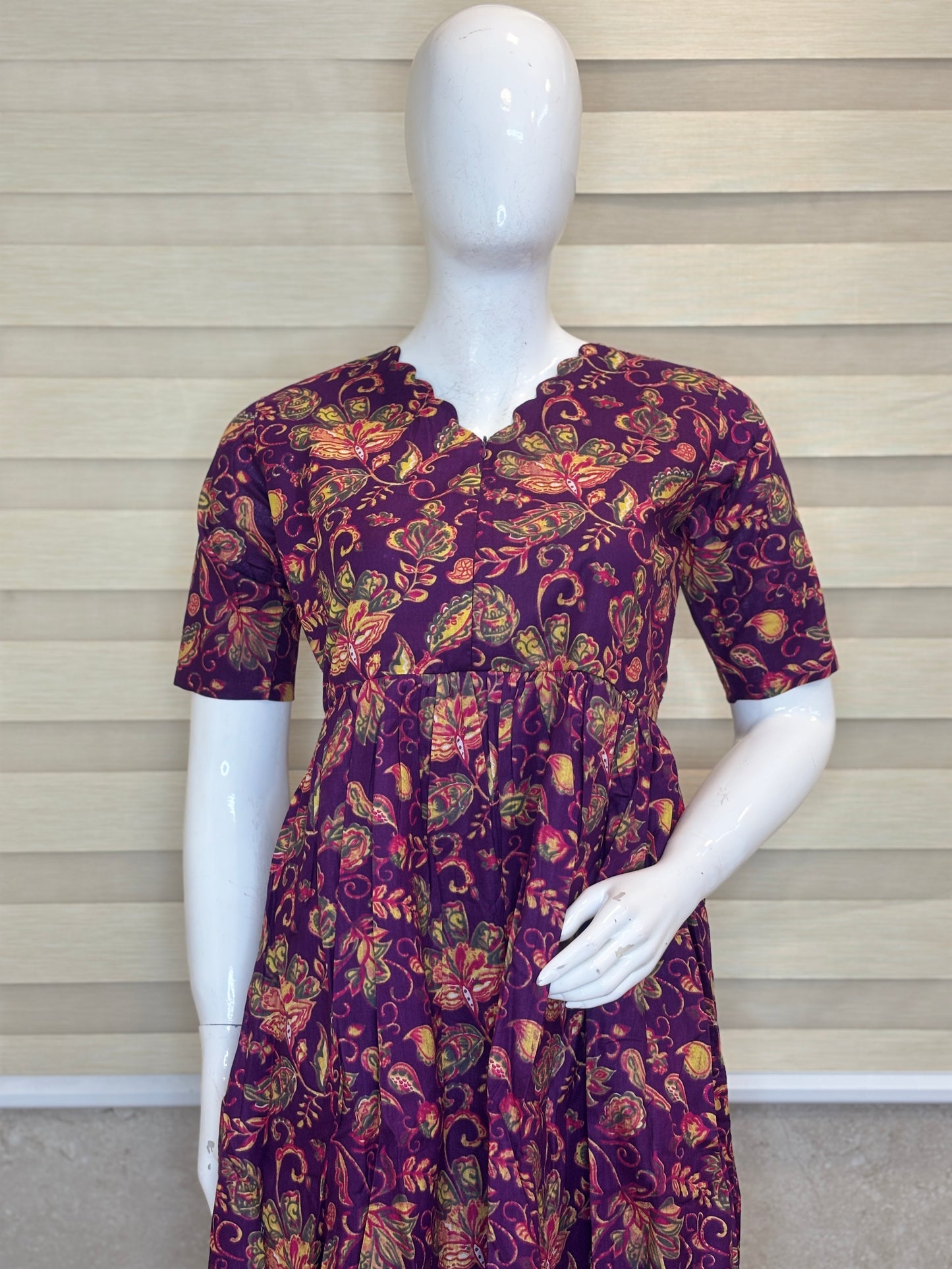 Purple Floral Paisley Printed Centre Zip Maxi